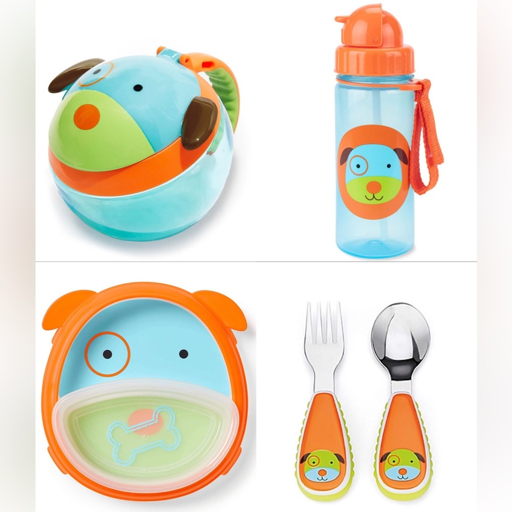 NWT Skip Hop Zoo Baby Feeding Bundle: Bottle, Snack Cup, Plate/Bowl & Utensils